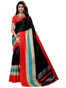 Classic Black Khadi Silk Printed Kalamkaari Sarees With Blouse