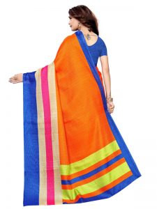 Classic Orange Khadi Silk Printed Kalamkaari Sarees With Blouse