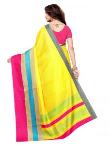 Classic Yellow Khadi Silk Printed Kalamkaari Sarees With Blouse