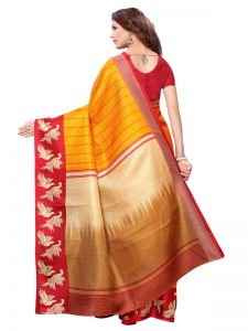 Eagle Yellow Khadi Silk Printed Kalamkaari Sarees With Blouse