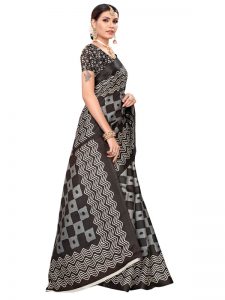 Honda Black Khadi Silk Printed Kalamkaari Sarees With Blouse