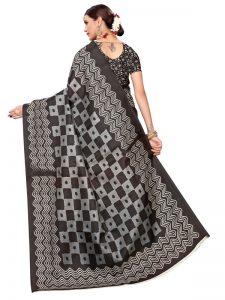 Honda Black Khadi Silk Printed Kalamkaari Sarees With Blouse