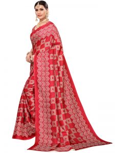 Honda Pink Khadi Silk Printed Kalamkaari Sarees With Blouse