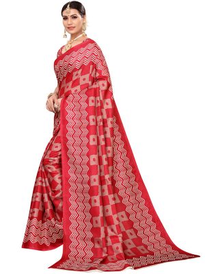 Honda Pink Khadi Silk Printed Kalamkaari Sarees With Blouse