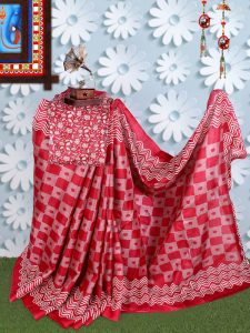 Honda Pink Khadi Silk Printed Kalamkaari Sarees With Blouse