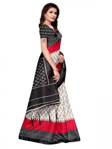 Insta Black Khadi Silk Printed Kalamkaari Sarees With Blouse