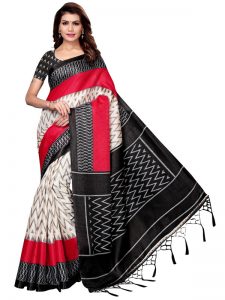 Insta Black Khadi Silk Printed Kalamkaari Sarees With Blouse