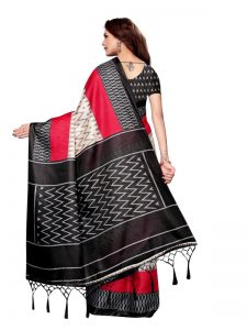 Insta Black Khadi Silk Printed Kalamkaari Sarees With Blouse