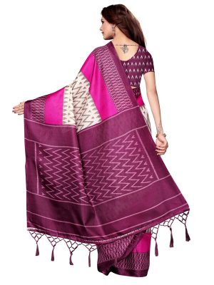 Insta Wine Khadi Silk Printed Kalamkaari Sarees With Blouse