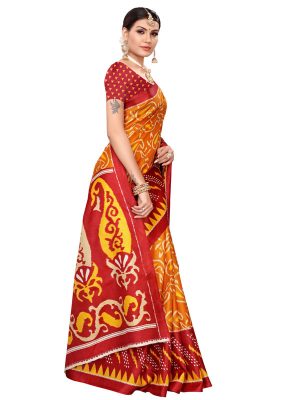 Jaguar Maroon Khadi Silk Printed Kalamkaari Sarees With Blouse