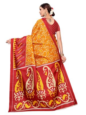 Jaguar Maroon Khadi Silk Printed Kalamkaari Sarees With Blouse