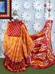 Jaguar Maroon Khadi Silk Printed Kalamkaari Sarees With Blouse