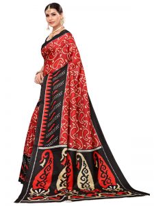 Jaguar Red Khadi Silk Printed Kalamkaari Sarees With Blouse