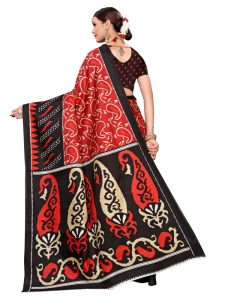 Jaguar Red Khadi Silk Printed Kalamkaari Sarees With Blouse