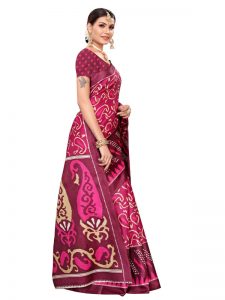 Jaguar Wine Khadi Silk Printed Kalamkaari Sarees With Blouse