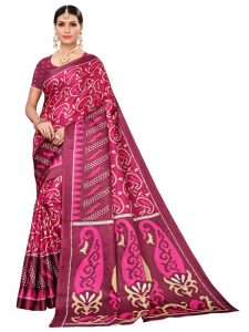 Jaguar Wine Khadi Silk Printed Kalamkaari Sarees With Blouse