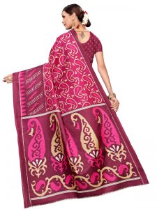 Jaguar Wine Khadi Silk Printed Kalamkaari Sarees With Blouse