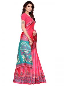 Jhumar Pink Khadi Silk Printed Kalamkaari Sarees With Blouse