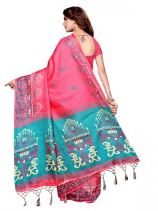 Jhumar Pink Khadi Silk Printed Kalamkaari Sarees With Blouse