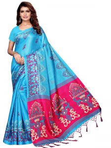 Jhumar Rama Khadi Silk Printed Kalamkaari Sarees With Blouse