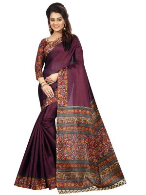 Kalamkaari 5 Wine Khadi Silk Printed Kalamkaari Sarees With Blouse