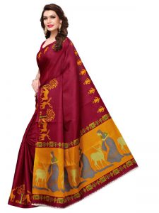 Kalamkari 10 Maroon Khadi Silk Printed Kalamkaari Sarees With Blouse