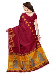 Kalamkari 10 Maroon Khadi Silk Printed Kalamkaari Sarees With Blouse