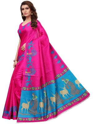 Kalamkari 10 Pink Khadi Silk Printed Kalamkaari Sarees With Blouse