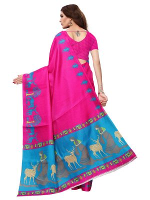 Kalamkari 10 Pink Khadi Silk Printed Kalamkaari Sarees With Blouse