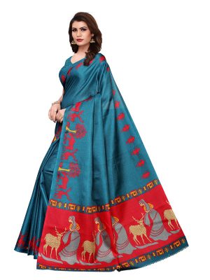 Kalamkari 10 Rama Khadi Silk Printed Kalamkaari Sarees With Blouse