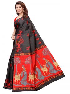 Kalamkari 12 Black Khadi Silk Printed Kalamkaari Sarees With Blouse