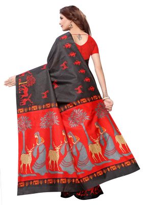 Kalamkari 12 Black Khadi Silk Printed Kalamkaari Sarees With Blouse