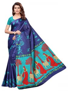 Kalamkari 12 Navy Khadi Silk Printed Kalamkaari Sarees With Blouse