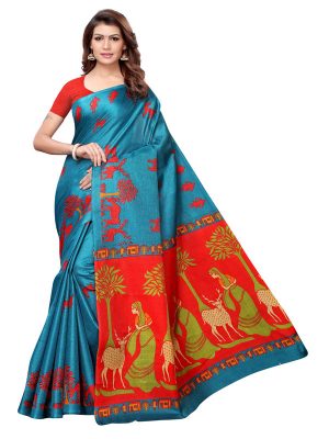 Kalamkari 12 Rama Khadi Silk Printed Kalamkaari Sarees With Blouse