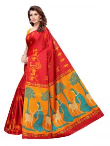 Kalamkari 12 Red Khadi Silk Printed Kalamkaari Sarees With Blouse