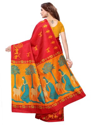 Kalamkari 12 Red Khadi Silk Printed Kalamkaari Sarees With Blouse