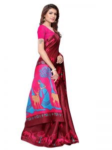 Kalamkari 12 Wine Khadi Silk Printed Kalamkaari Sarees With Blouse