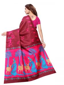 Kalamkari 12 Wine Khadi Silk Printed Kalamkaari Sarees With Blouse