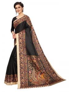 Kalamkari 14 Black Khadi Silk Printed Kalamkaari Sarees With Blouse