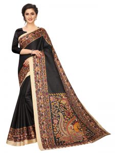 Kalamkari 14 Black Khadi Silk Printed Kalamkaari Sarees With Blouse