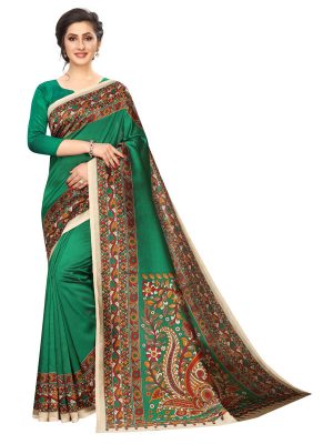 Kalamkari 14 Green Khadi Silk Printed Kalamkaari Sarees With Blouse