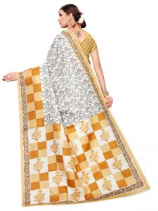 Maruti Mustard Khadi Silk Printed Kalamkaari Sarees With Blouse