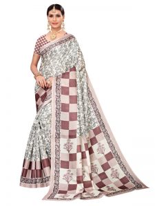 Maruti Pink Khadi Silk Printed Kalamkaari Sarees With Blouse