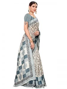 Maruti Pista Khadi Silk Printed Kalamkaari Sarees With Blouse