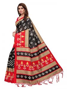 Priya Black Khadi Silk Printed Kalamkaari Sarees With Blouse