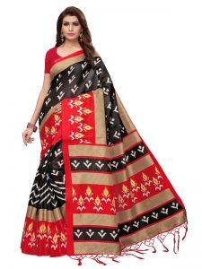 Priya Black Khadi Silk Printed Kalamkaari Sarees With Blouse