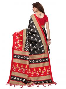 Priya Black Khadi Silk Printed Kalamkaari Sarees With Blouse