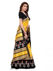 Priya Yellow Khadi Silk Printed Kalamkaari Sarees With Blouse