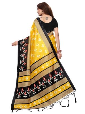 Priya Yellow Khadi Silk Printed Kalamkaari Sarees With Blouse