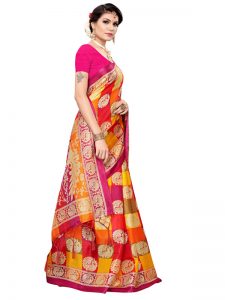 Radha Checks Pink Khadi Silk Printed Kalamkaari Sarees With Blouse